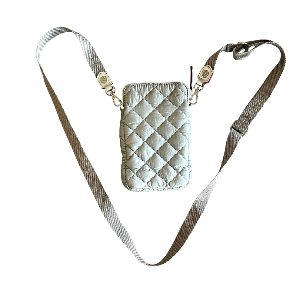 MZ WALLACE Micro Crosby Women's Silver Quilted Crossbody Bag Top Zip Nylon Strap - Picture 6 of 8